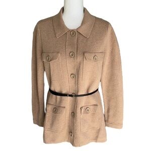 LK Bennett Miranda Camel Knit Belted Cardigan Sweater - M